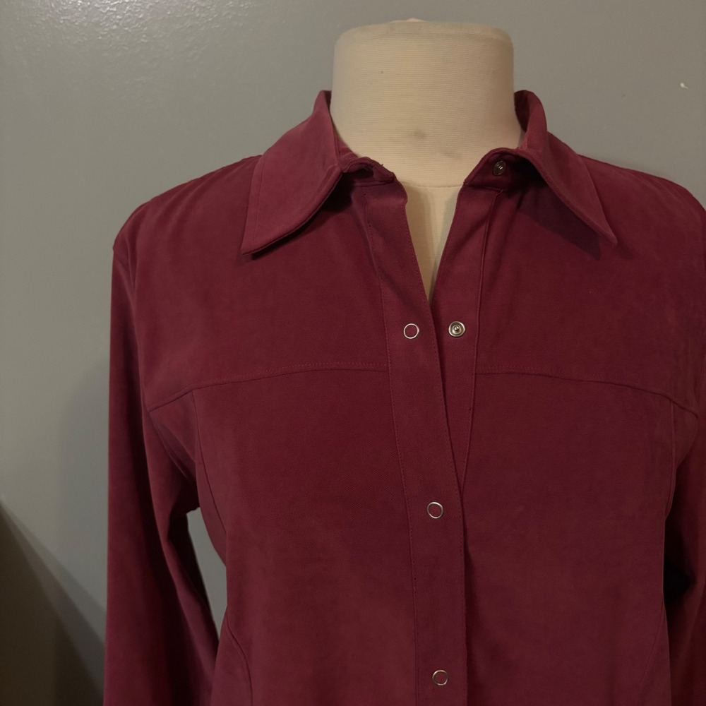 Geoffrey‎ Beene Sport Burgundy Pink Faux Suede Long Sleeve Blouse (Women's 14) - Picture 2 of 7
